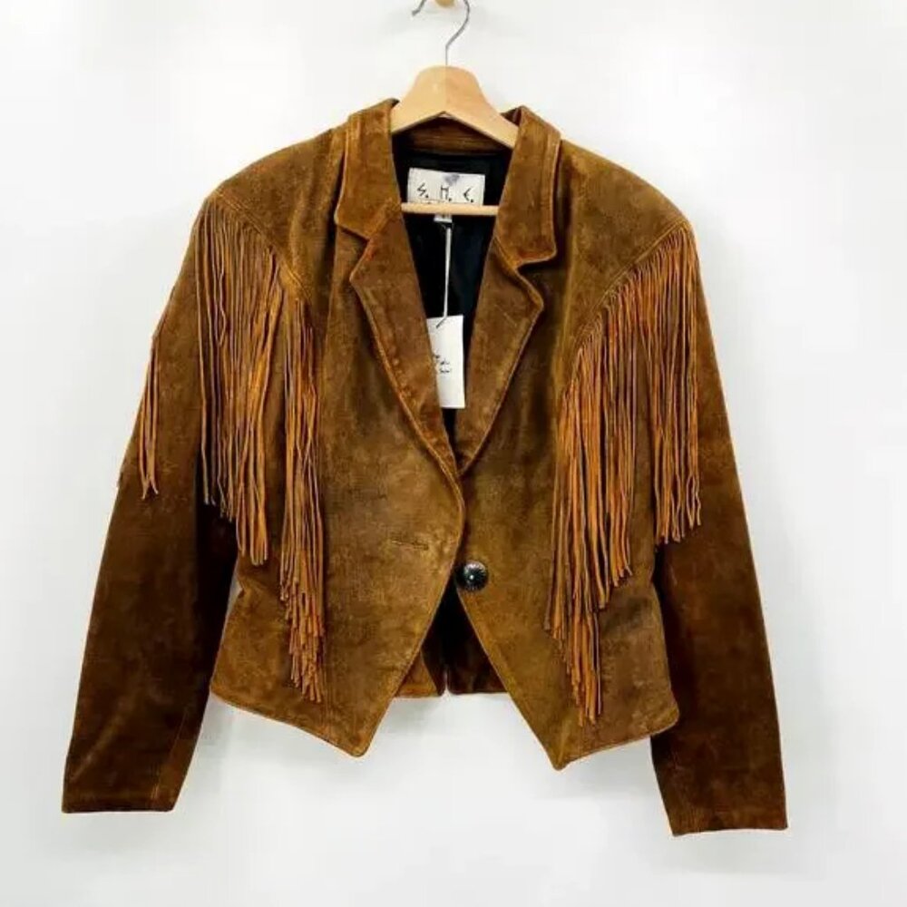 S.H.E. Vintage Leather Fringe Brown Western Jacket